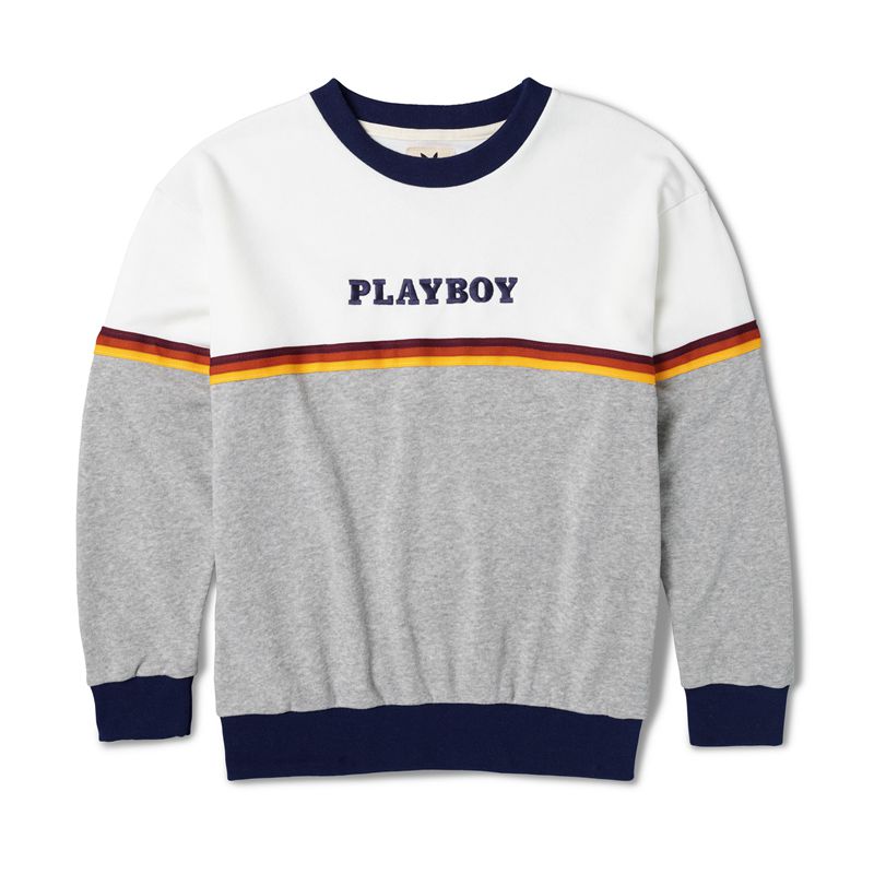 Chemises Playboy Roadtrip Striped Sweat Homme Blanche Grise | WQUBMPY-36