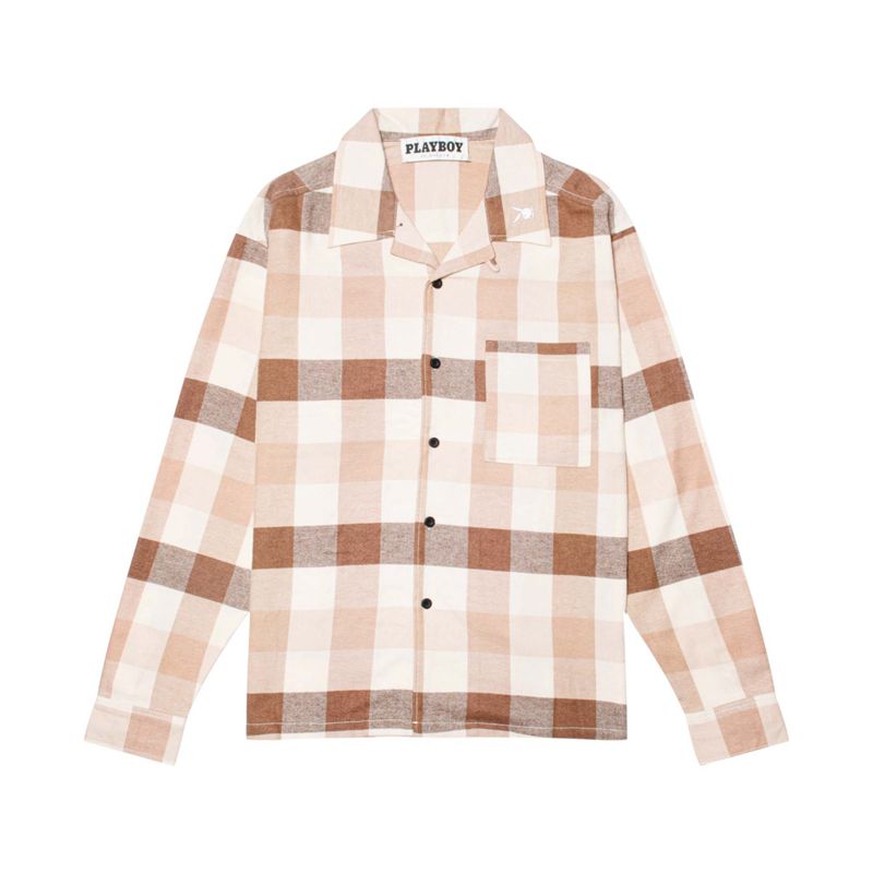 Chemises Playboy Slots Flannel Long Sleeve Homme Marron | NFMSZLK-81