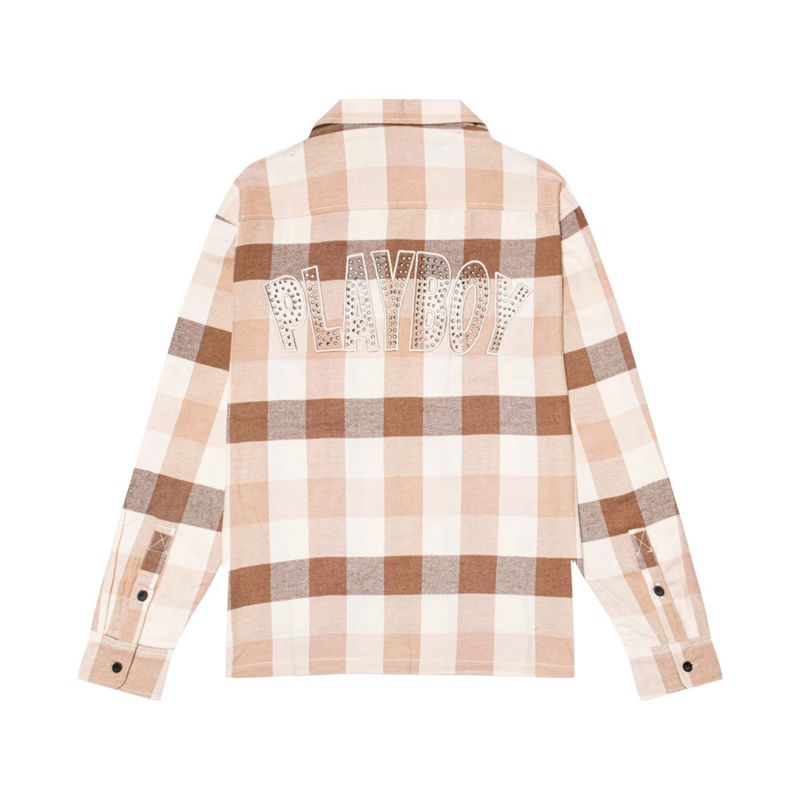 Chemises Playboy Slots Flannel Long Sleeve Homme Marron | NFMSZLK-81