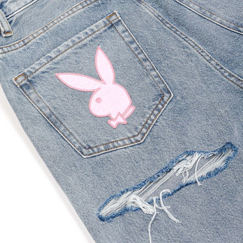 Jean Playboy 90s Ripped Boyfriend Femme Bleu | HPVFJMA-91