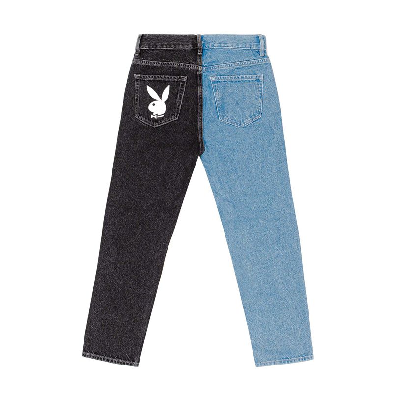 Jean Playboy Two-Tone Ultra High Waisted Slim Fit Femme Bleu Noir | RVYPLNI-49