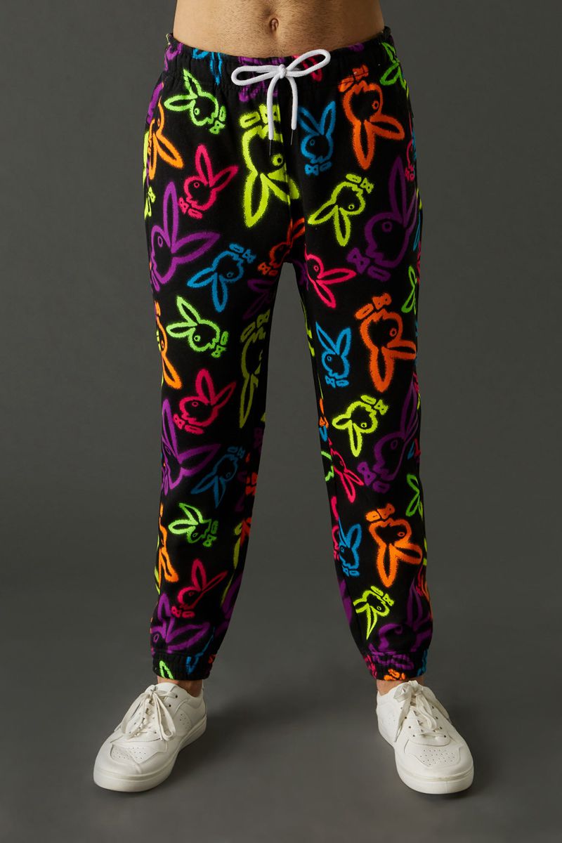 Jogging Playboy Neon Bunny Print Jogger Homme Blanche | GJKLPCQ-43