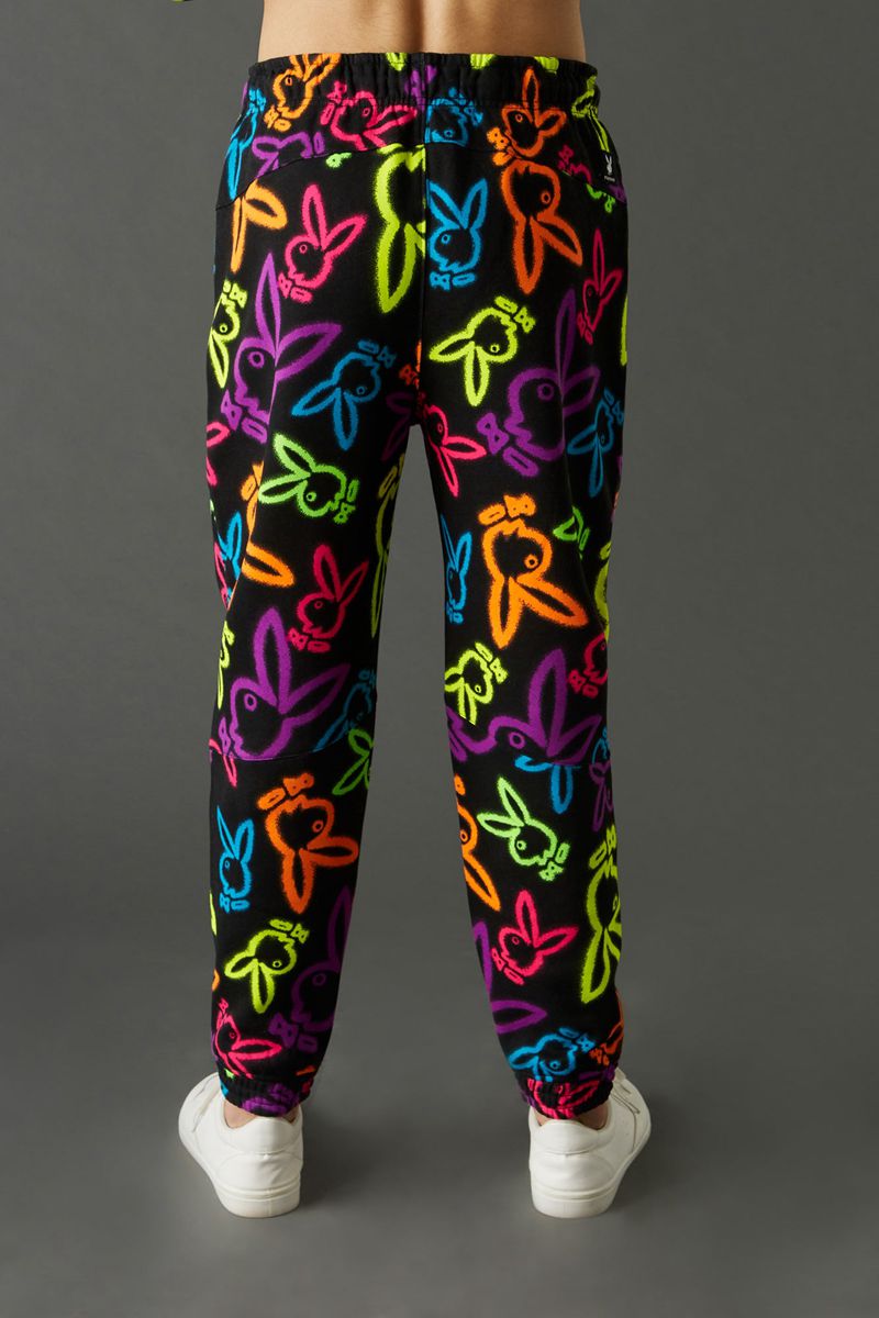 Jogging Playboy Neon Bunny Print Jogger Homme Blanche | GJKLPCQ-43