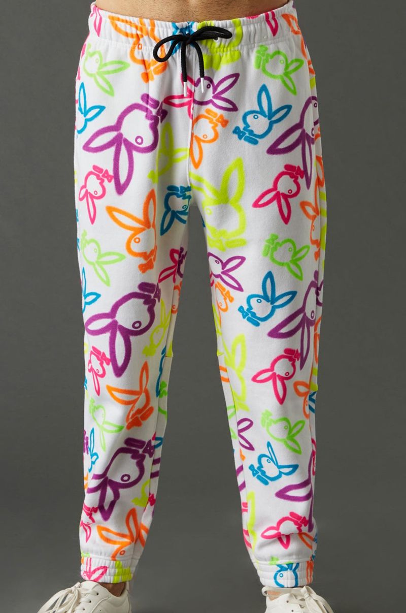 Jogging Playboy Neon Bunny Print Jogger Homme Blanche | GJKLPCQ-43