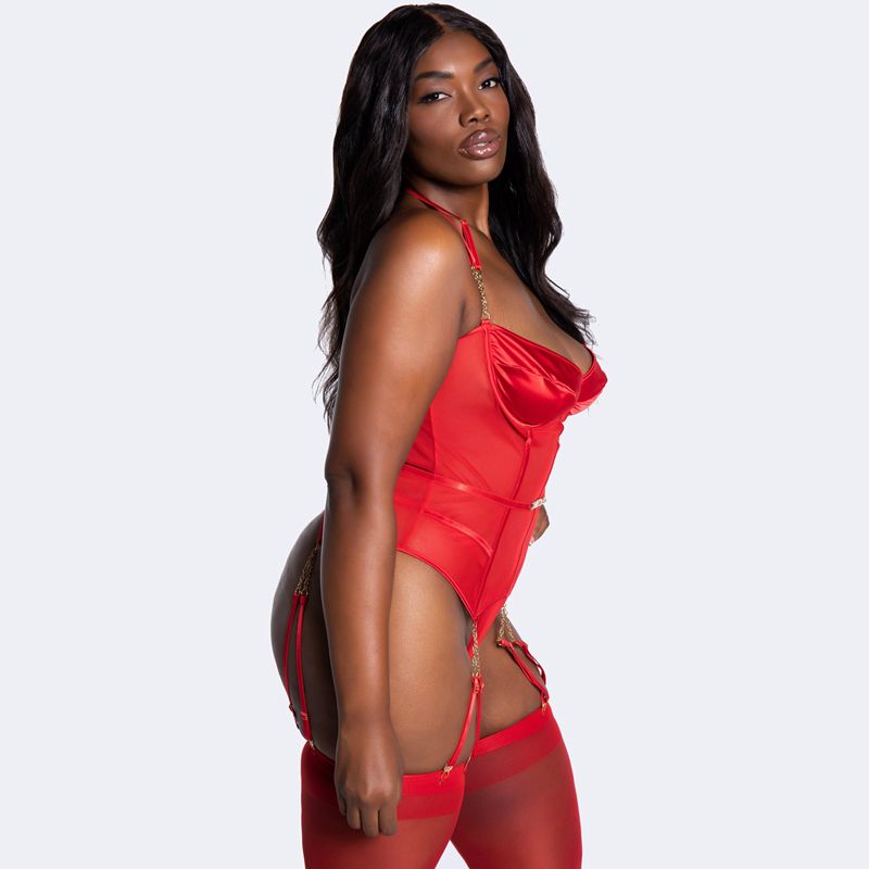 Lingerie Playboy Chain Is Love Bustier Set Femme Rouge | LJRNUKD-40