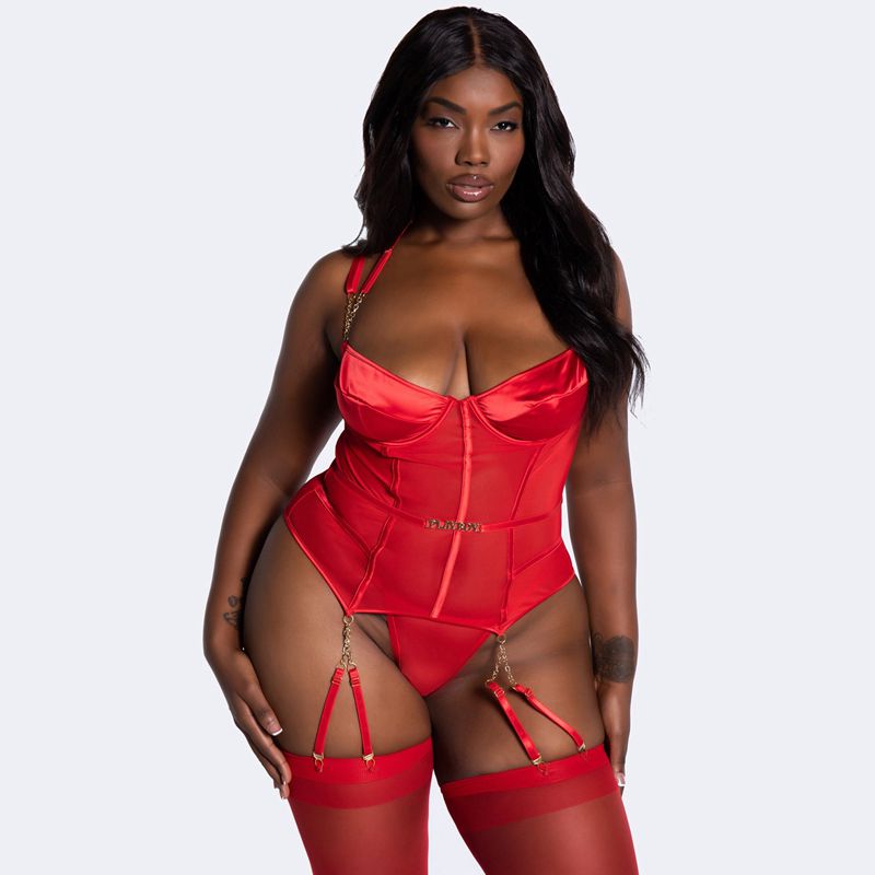 Lingerie Playboy Chain Is Love Bustier Set Femme Rouge | LJRNUKD-40