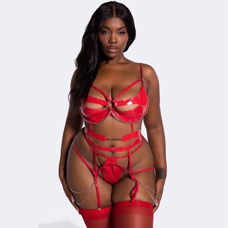 Lingerie Playboy Chain Of Command Bra Set Femme Rouge | CNSHAUB-65