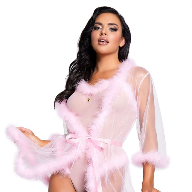 Lingerie Playboy Maribou Robe Femme Noir | EIPJFOX-50