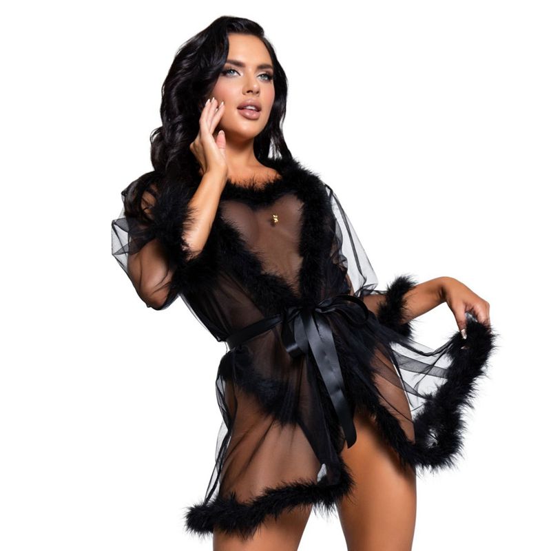 Lingerie Playboy Maribou Robe Femme Noir | EIPJFOX-50