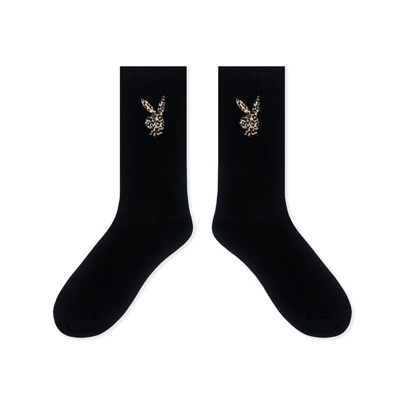 Loungewear Playboy Leopard Print Bunny Socks Femme Noir | TLIDFCW-71