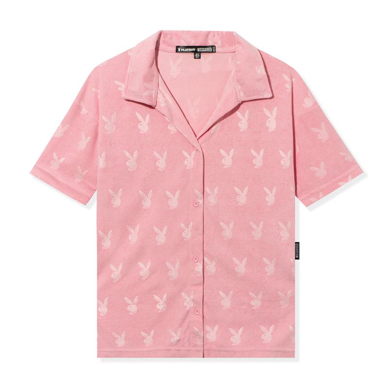 Loungewear Playboy Missguided Sport Button Down Shirt Femme Rose | YFBUJOR-68