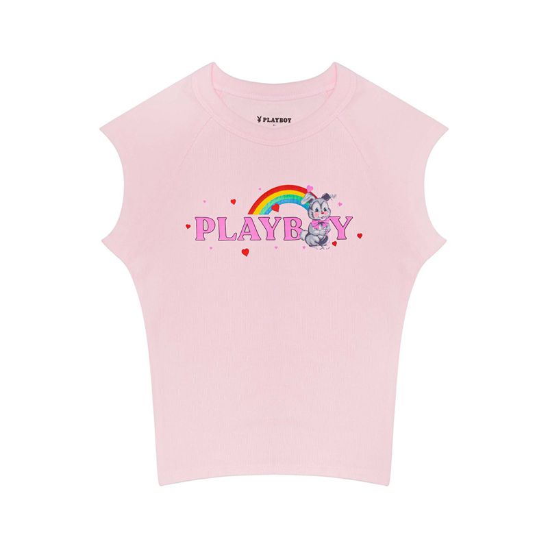 Loungewear Playboy Rainbow Bunny Raglan Femme Rose | XCZFLDA-52