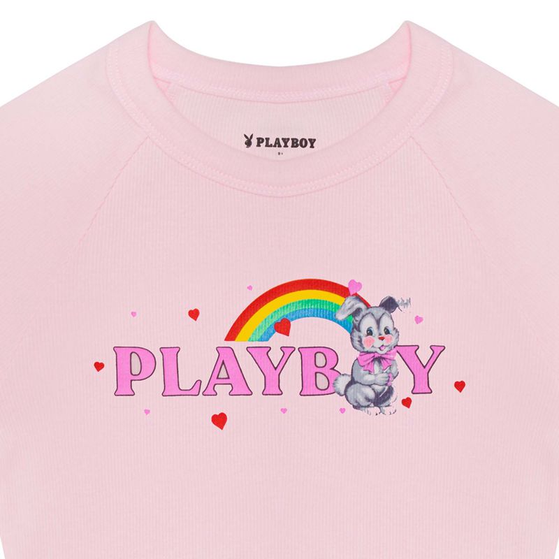 Loungewear Playboy Rainbow Bunny Raglan Femme Rose | XCZFLDA-52