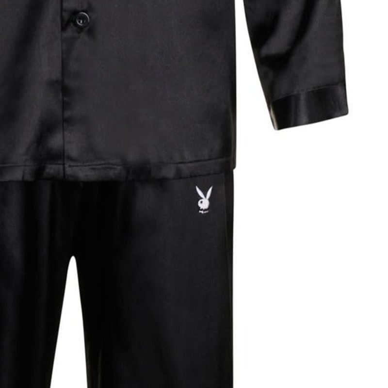 Loungewear Playboy Satin Lounge Pajama Set Femme Noir | DCPQSTO-84