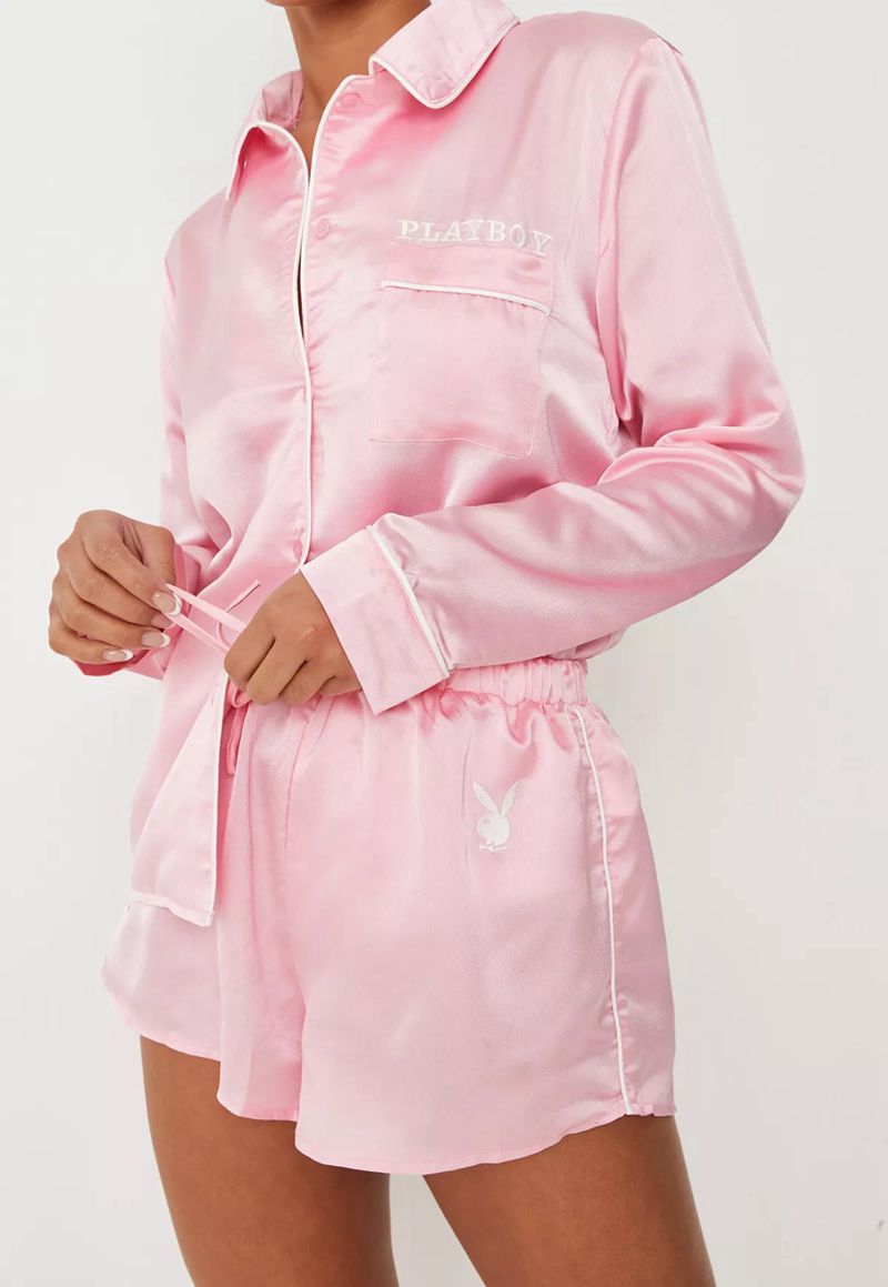 Loungewear Playboy Satin Pajama Set Femme Rose | SKXUBQA-96