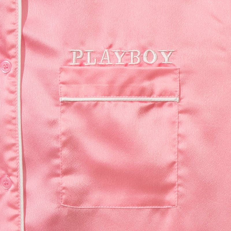 Loungewear Playboy Satin Pajama Set Femme Rose | SKXUBQA-96