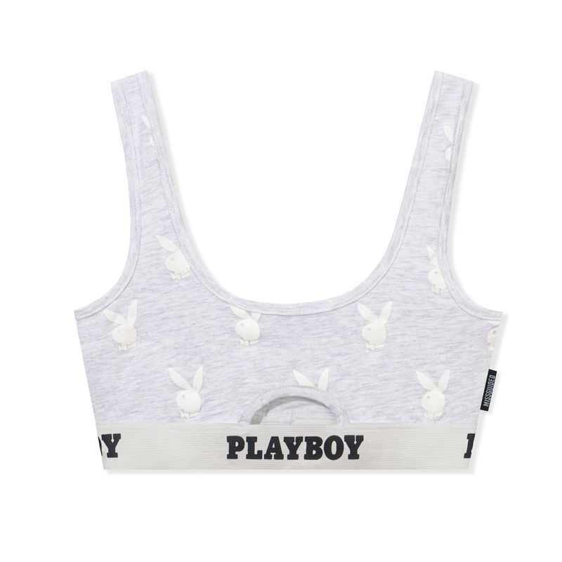 Loungewear Playboy Sport Repeat Graphic Cut Out Bra Femme Grise | CABLTEK-72