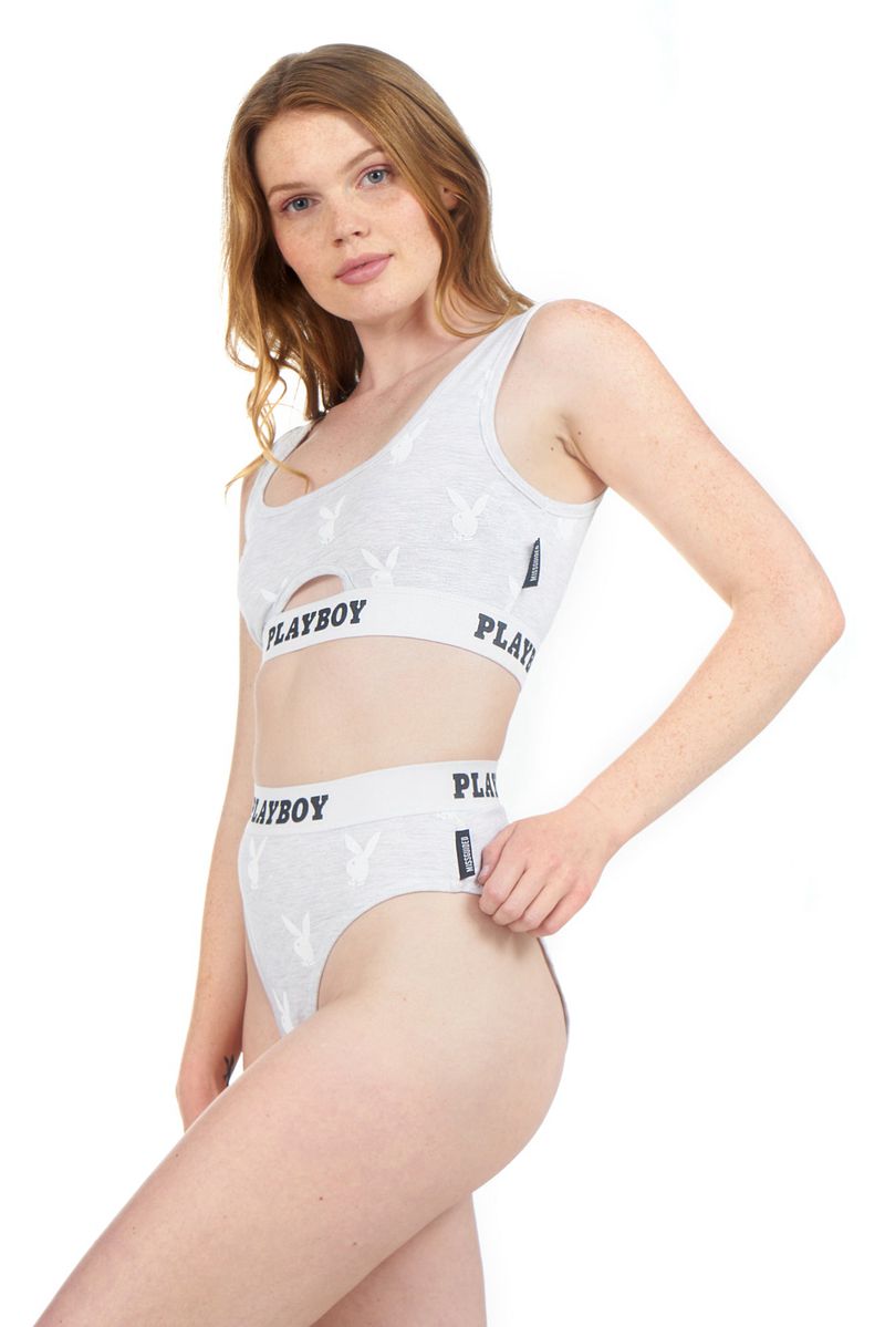 Loungewear Playboy Sport Repeat Graphic Cut Out Bra Femme Grise | CABLTEK-72