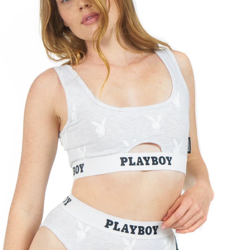 Loungewear Playboy Sport Repeat Graphic Cut Out Bra Femme Grise | CABLTEK-72