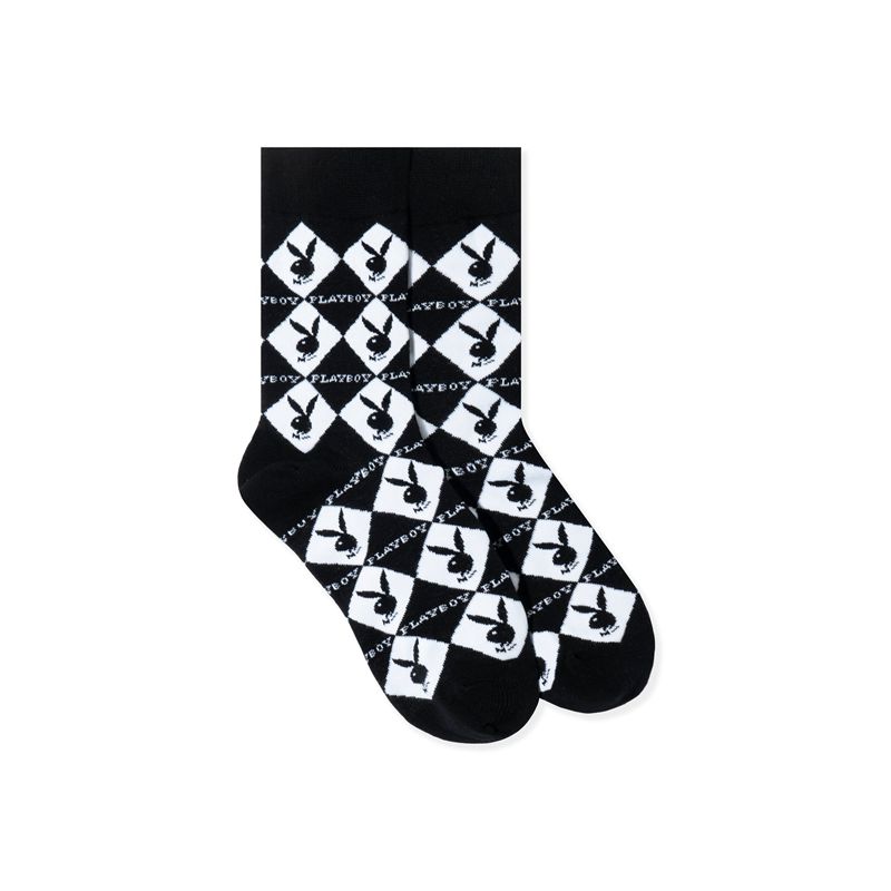 Loungewear Playboy Women S Rabbit Head Argyle Socks Femme Noir | TDAFIVG-67