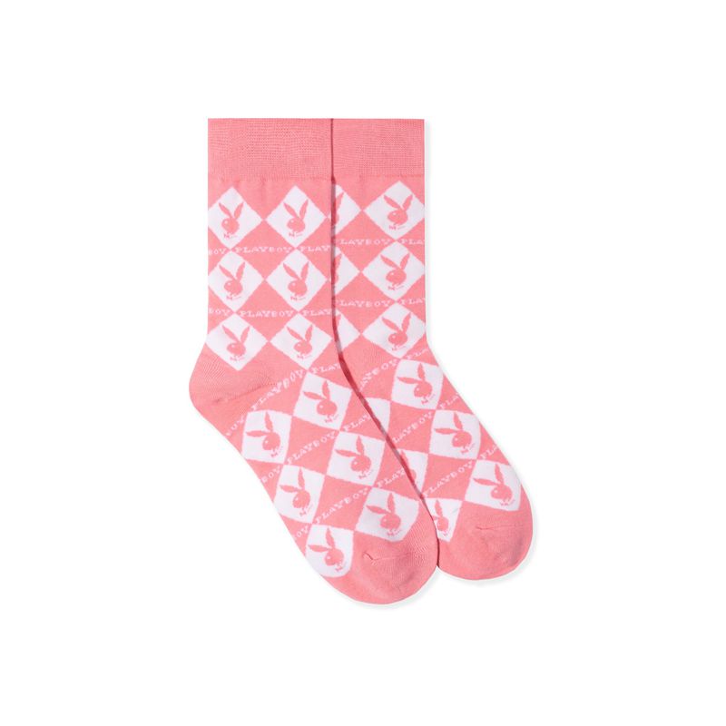 Loungewear Playboy Women S Rabbit Head Argyle Socks Femme Noir | TDAFIVG-67