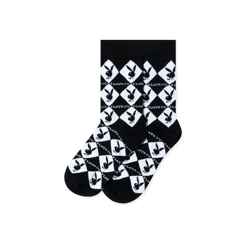 Loungewear Playboy Women S Rabbit Head Argyle Socks Femme Noir | TDAFIVG-67