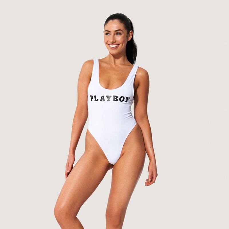 Maillots De Bain Playboy Classiche Masthead One Piece Femme Blanche | RAKXUHY-06