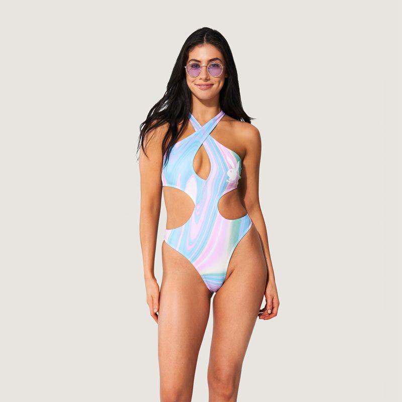 Maillots De Bain Playboy Cut Out Cross Halter One Piece Femme Multicolore | IWPCLKE-87