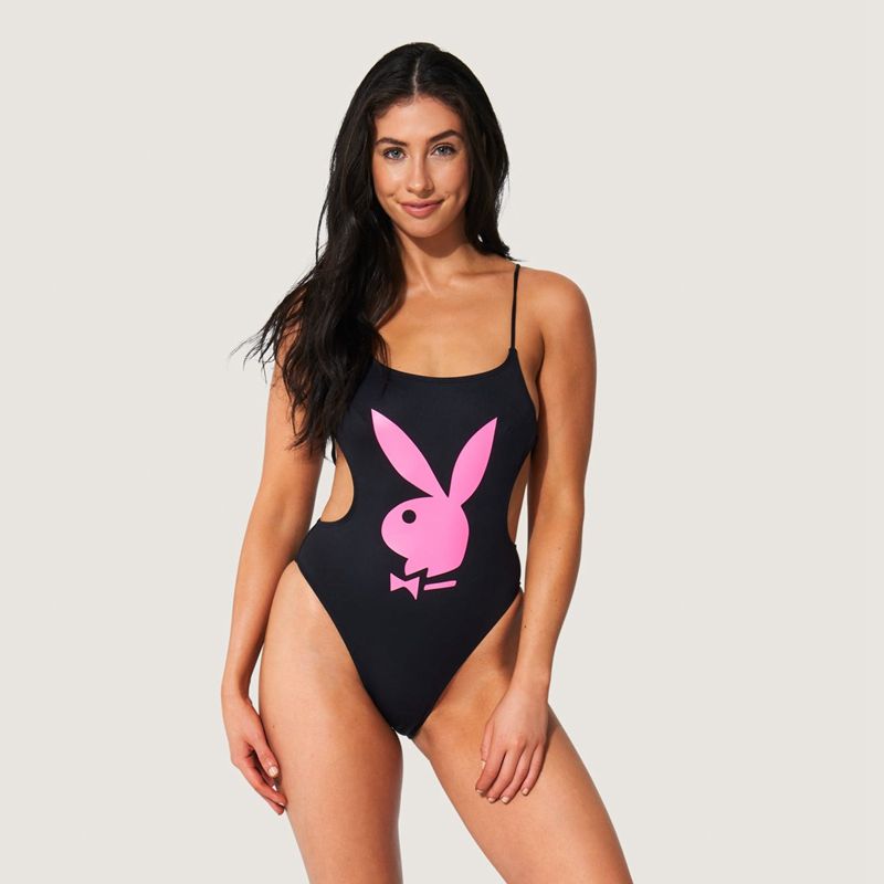 Maillots De Bain Playboy Dentelle Up Back Bunny One Piece Femme Noir Blanche | OIUYEJS-58