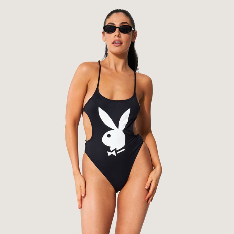 Maillots De Bain Playboy Dentelle Up Back Bunny One Piece Femme Noir Blanche | OIUYEJS-58