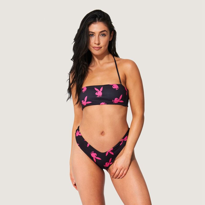 Maillots De Bain Playboy Tie Bandeau Bikini Femme Blanche Noir | QDHAJCW-56