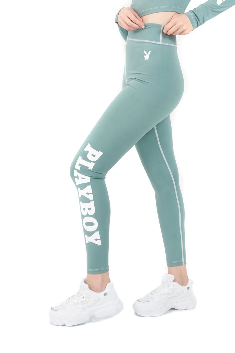 Pantalon Playboy Active Branded Legging Femme Vert | TWFQRKD-27