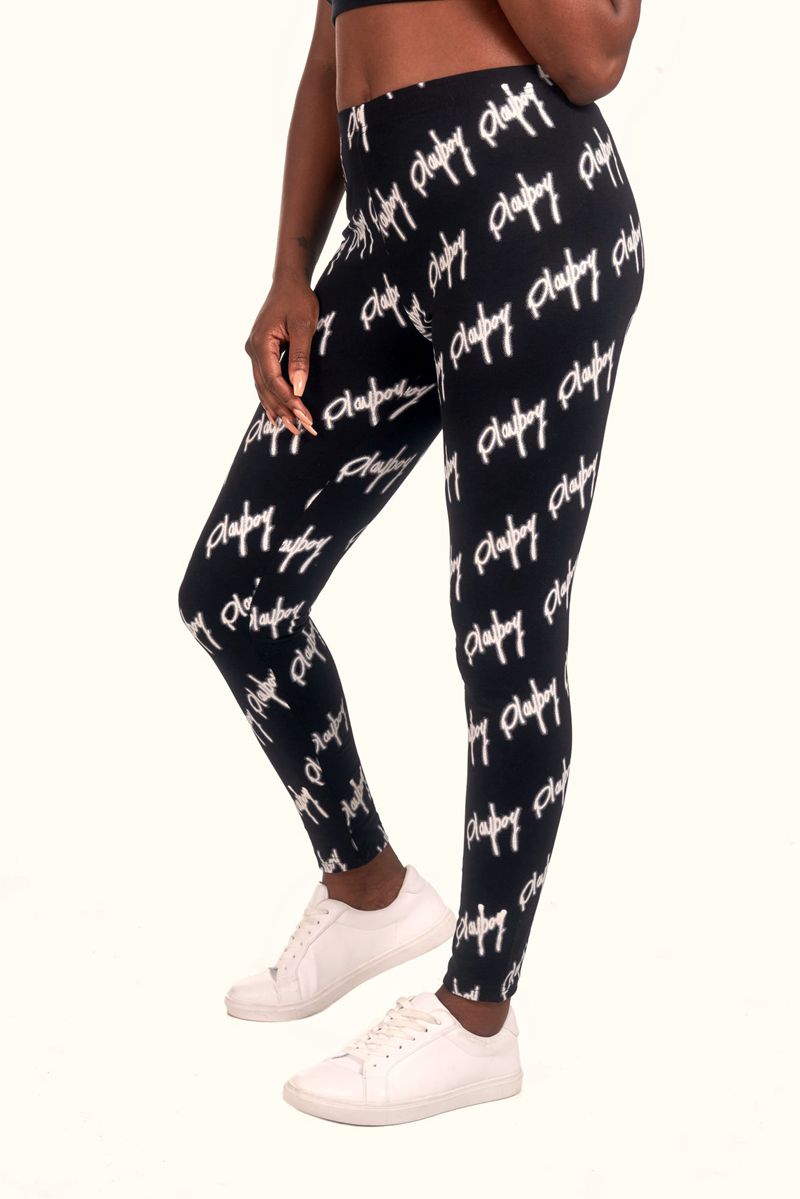 Pantalon Playboy Graffiti Script Legging Femme Noir Blanche | EFSARLJ-58