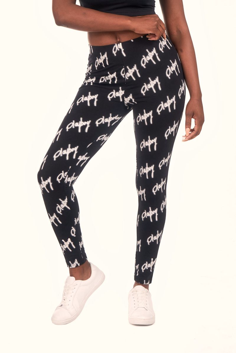 Pantalon Playboy Graffiti Script Legging Femme Noir Blanche | EFSARLJ-58