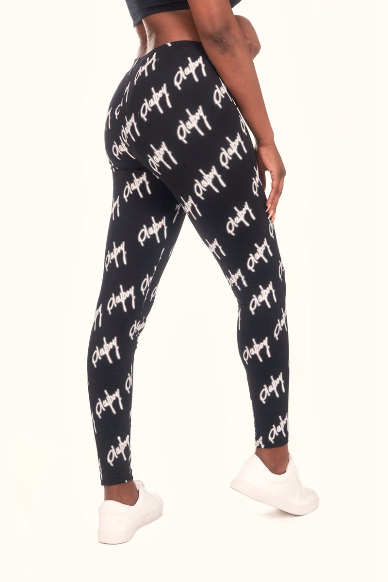 Pantalon Playboy Graffiti Script Legging Femme Noir Blanche | EFSARLJ-58