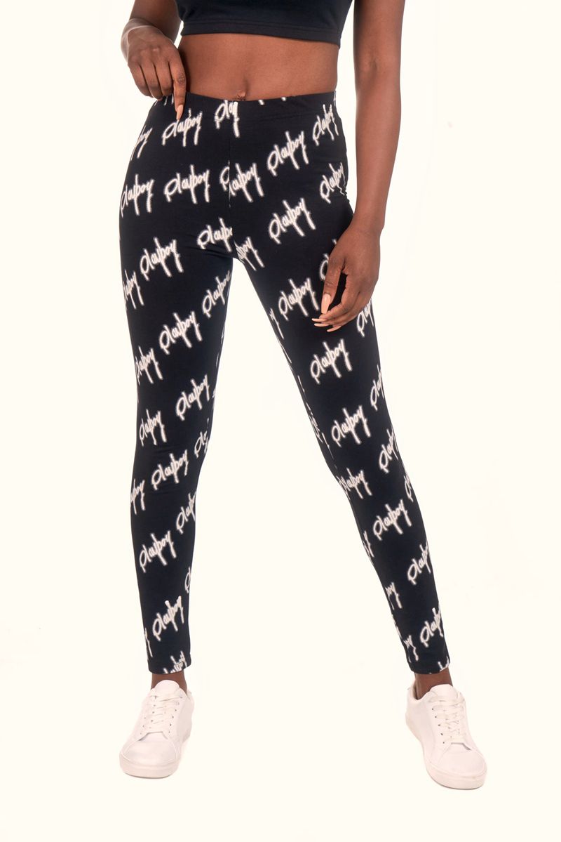 Pantalon Playboy Graffiti Script Legging Femme Noir Blanche | EFSARLJ-58