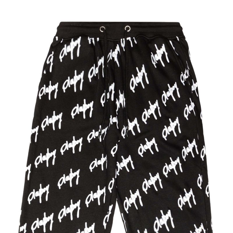 Pantalon Playboy Graffiti Script Oversized Joggers Femme Noir Blanche | ZLWSCOR-87