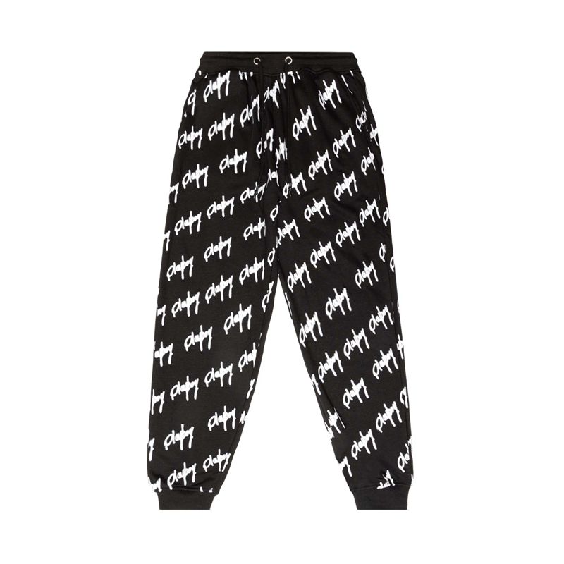 Pantalon Playboy Graffiti Script Oversized Joggers Femme Noir Blanche | ZLWSCOR-87