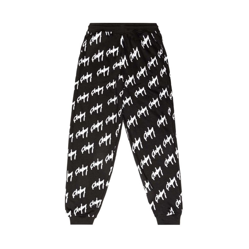 Pantalon Playboy Graffiti Script Oversized Joggers Femme Noir Blanche | ZLWSCOR-87