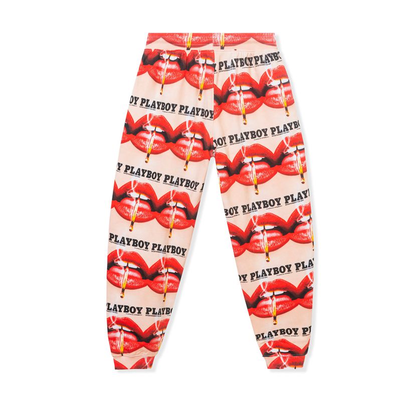 Pantalon Playboy Lips Print Oversized Jogger Femme Rouge Orange | FMIJLWE-43