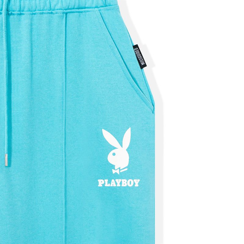 Pantalon Playboy Logo Sweats Femme Bleu Clair | TZXDSPY-89