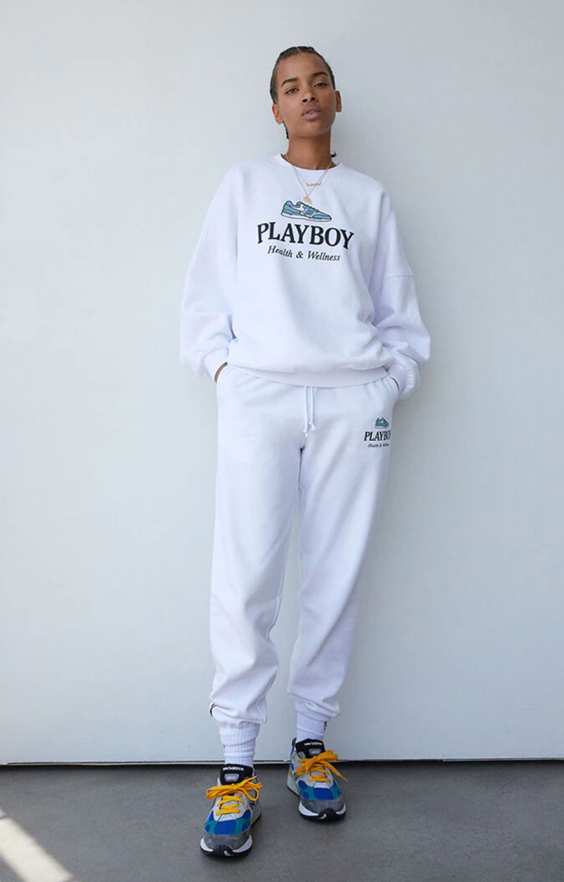 Pantalon Playboy Oversized Sweats Femme Blanche | RINEQGB-92