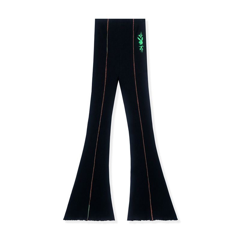 Pantalon Playboy Ribbed Flare S Femme Grise Foncé Noir | WLQJAPD-42