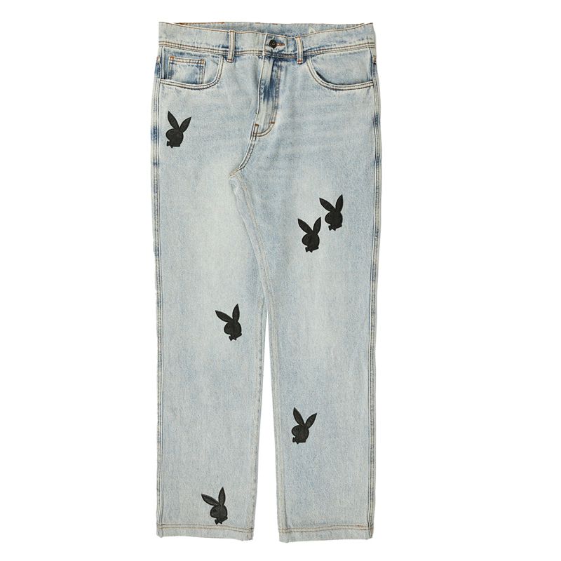 Pantalon Playboy X Pleasures Bunny Applique Denim Homme Grise | NQRTCLD-37