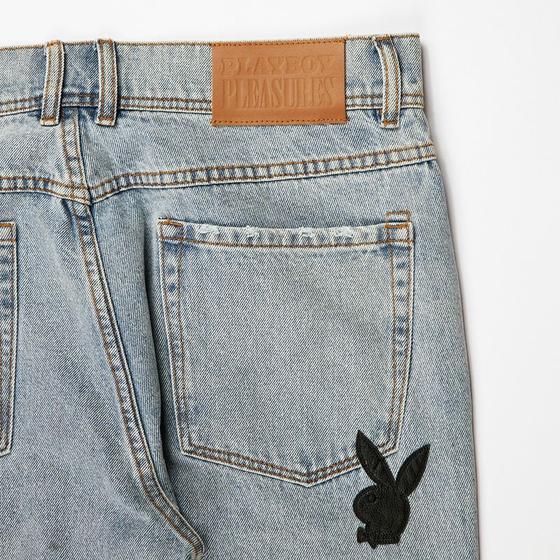 Pantalon Playboy X Pleasures Bunny Applique Denim Homme Grise | NQRTCLD-37