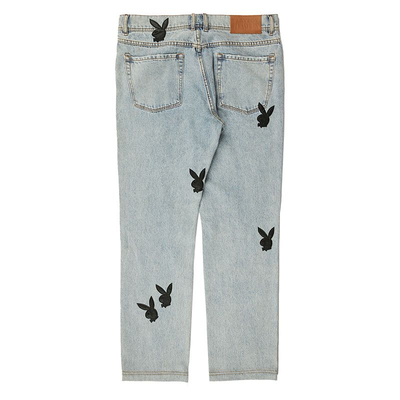 Pantalon Playboy X Pleasures Bunny Applique Denim Homme Grise | NQRTCLD-37