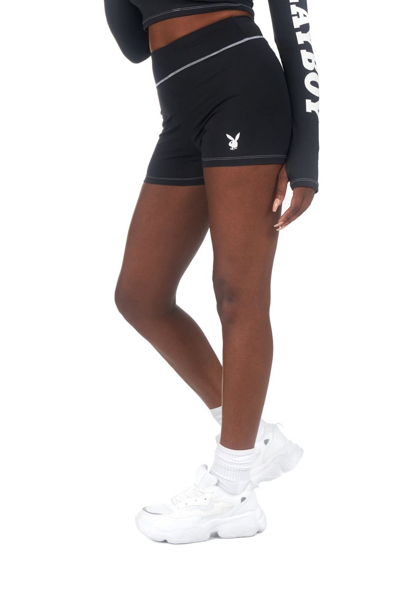 Shorts Playboy Active Rucheds Femme Noir | ANSRGQM-25