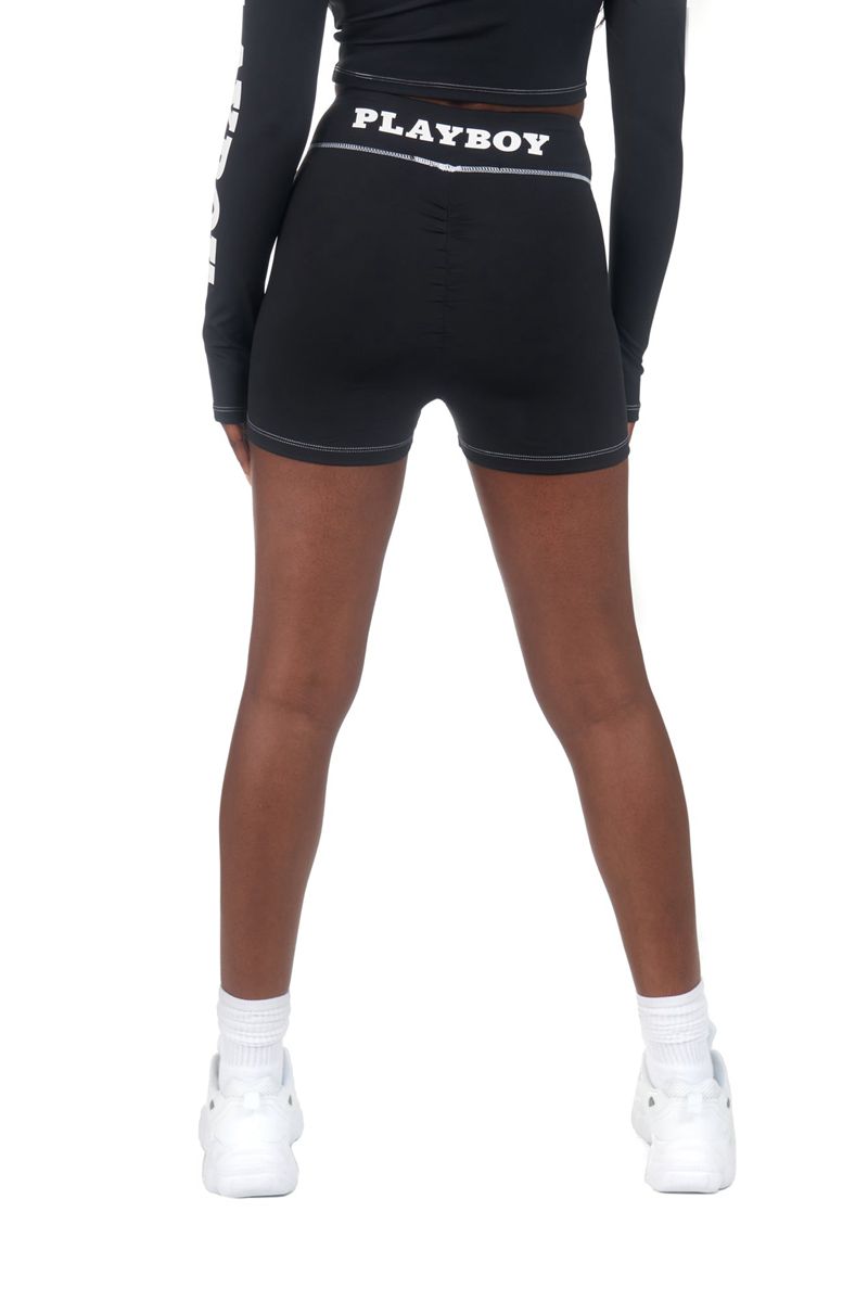 Shorts Playboy Active Rucheds Femme Noir | ANSRGQM-25