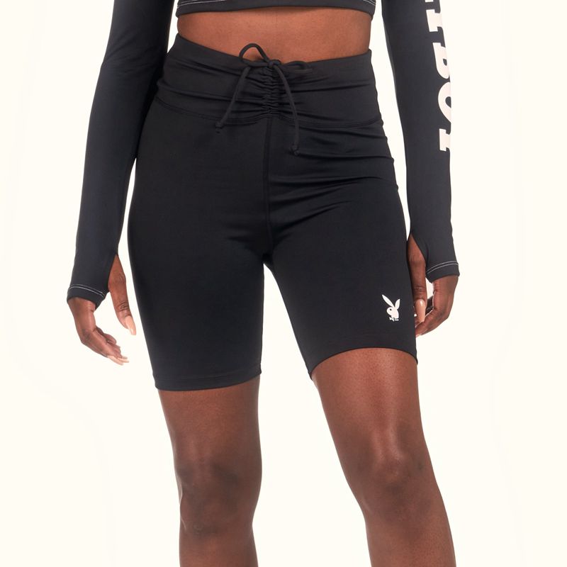 Shorts Playboy Active Tie Ruched Bikes Femme Noir | NEGQCVZ-30