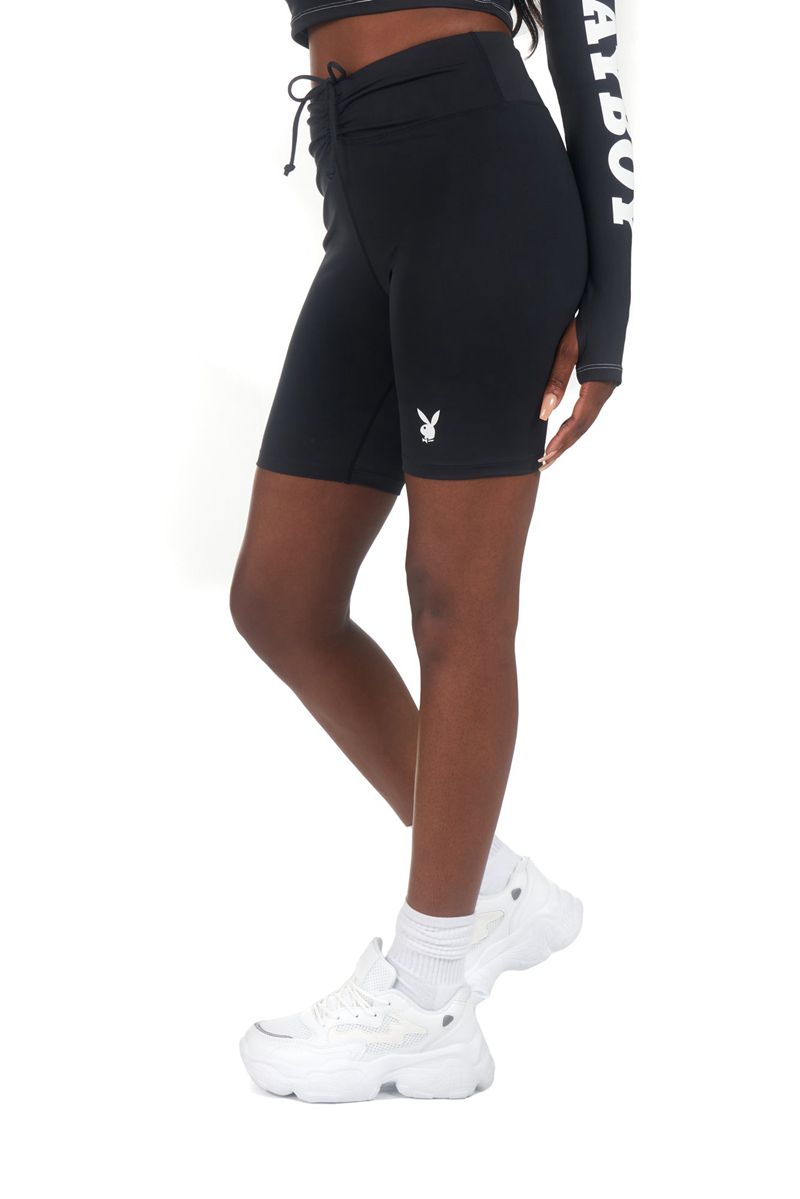 Shorts Playboy Active Tie Ruched Bikes Femme Noir | NEGQCVZ-30